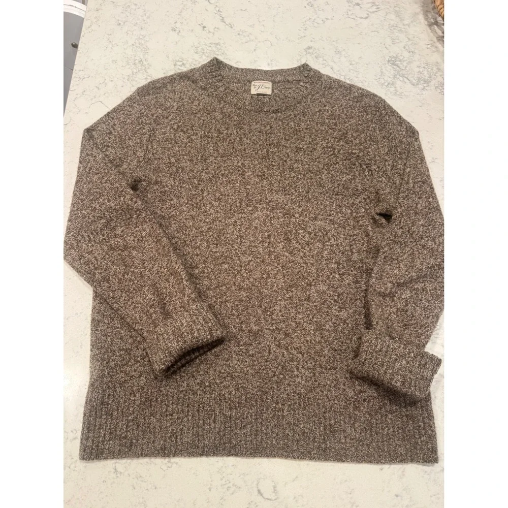 J.Crew Rugged Merino Wool Blend Marled Crewneck Sweater Mens Medium Brown Knit